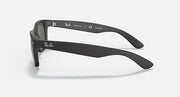 Ray-Ban New Wayfarer sunglasses with dark frame and green lenses, side view