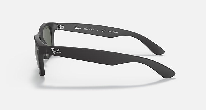 Ray-Ban New Wayfarer sunglasses with dark frame and green lenses, side view