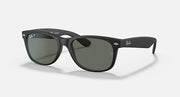 Ray-Ban New Wayfarer sunglasses with dark frame and olive-green lenses, front view