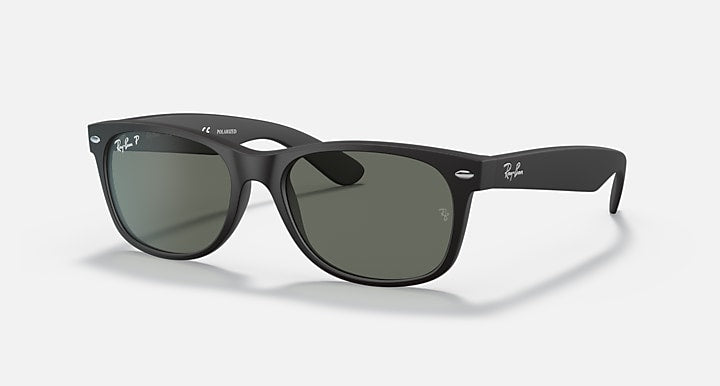 Ray-Ban New Wayfarer sunglasses with dark frame and olive-green lenses, front view