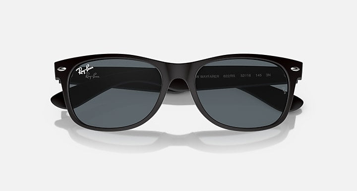 Ray-Ban New Wayfarer sunglasses front view with dark frame and dark blue lenses