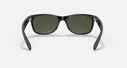 Ray-Ban New Wayfarer RB2132 sunglasses, dark tortoiseshell frame with olive green lenses.