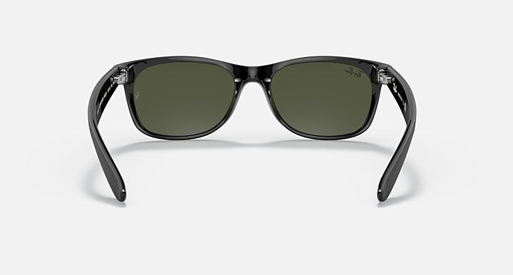 Ray-Ban New Wayfarer RB2132 sunglasses, dark tortoiseshell frame with olive green lenses.