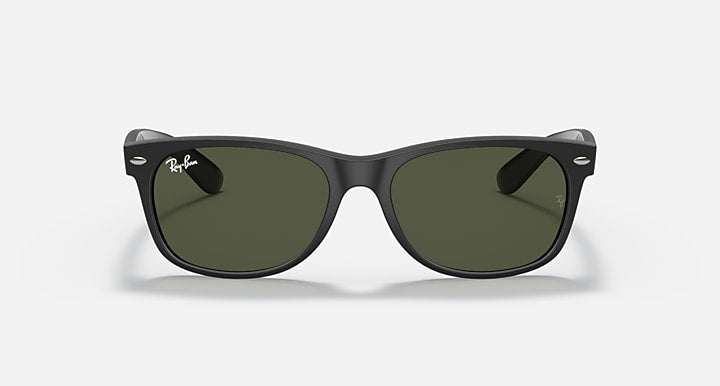 Ray-Ban New Wayfarer RB2132 sunglasses, dark frame with olive green lenses.