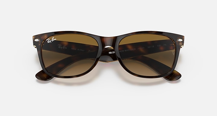 Ray-Ban New Wayfarer sunglasses with dark tortoise frame and brown gradient lenses, front view