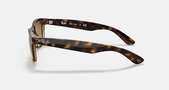 Ray-Ban New Wayfarer sunglasses in dark tortoise with brown lenses, side view
