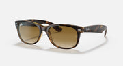 Ray-Ban New Wayfarer sunglasses with tortoise frame and brown gradient lenses, front view