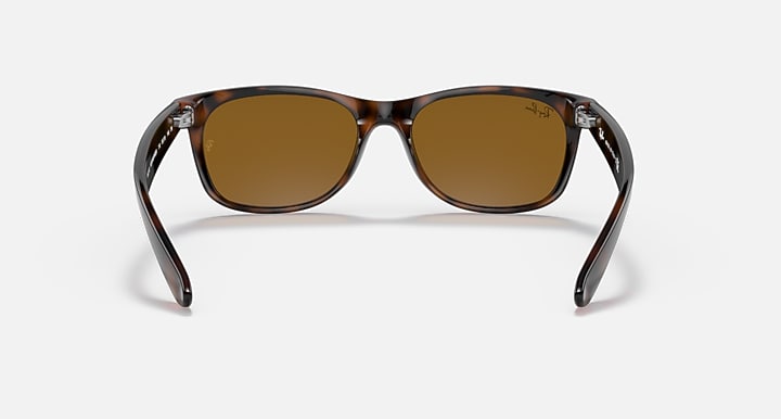 New Wayfarer sunglasses front view, tortoise frame with amber-brown lenses