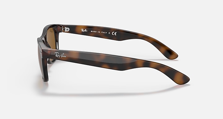 New Wayfarer sunglasses side view, tortoise frame with brown lenses