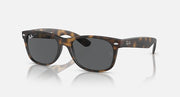 Ray-Ban RB2132 Wayfarer sunglasses, tortoise frame, dark lenses, profile angled view