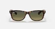 Ray-Ban sunglasses with tortoise frame and dark olive lenses, classic Wayfarer front view
