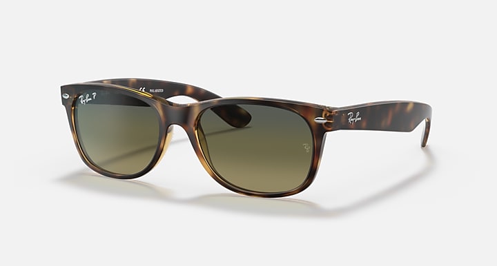 Ray-Ban sunglasses with tortoise frame and olive-brown gradient lenses, square Wayfarer shape