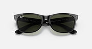 Ray-Ban Wayfarer sunglasses top view with dark frames and green lens tint