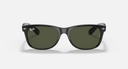 Ray-Ban Wayfarer sunglasses, dark frames with rounded dark green lens fronts