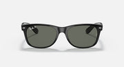 Ray-Ban New Wayfarer sunglasses front view with black frame and dark green lenses