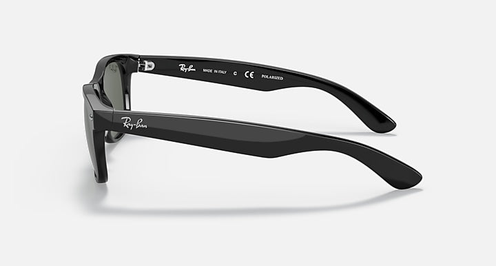Ray-Ban New Wayfarer sunglasses side view with black frame and dark lenses