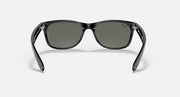 Ray-Ban Wayfarer RB2132 sunglasses, black frame, dark green lenses, straight-on