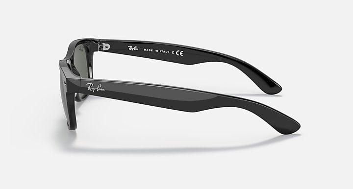 Ray-Ban Wayfarer RB2132 sunglasses, black frame with logo, side profile