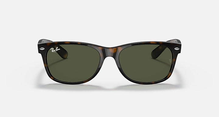 Ray-Ban Wayfarer RB2132 sunglasses, tortoise frame, dark green lenses, front view