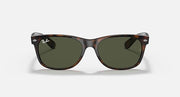 New Wayfarer sunglasses with tortoise frame and dark green lenses, front view