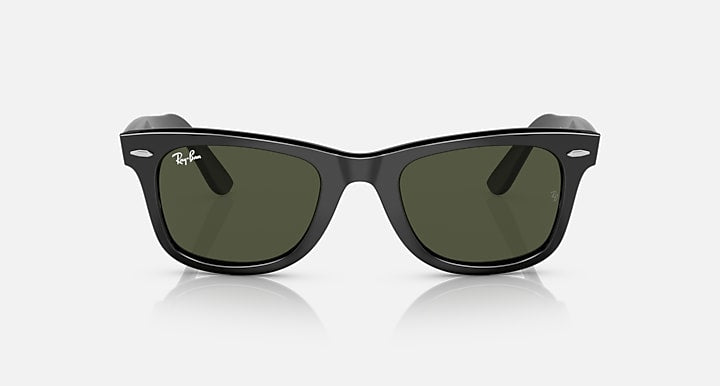 Ray-Ban Wayfarer sunglasses, black frame with dark green lenses