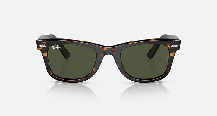 Ray-Ban Wayfarer sunglasses with tortoise frame and dark green lenses