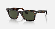 Ray-Ban Wayfarer sunglasses, tortoise frame with dark green lenses, front view