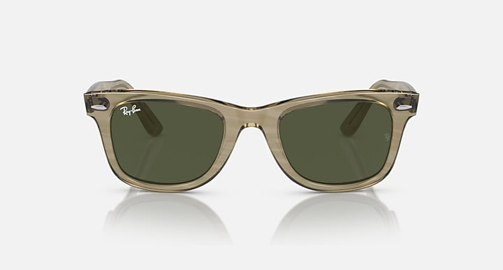 Ray-Ban Wayfarer sunglasses, front view olive frames with dark green lenses