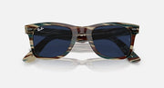 Ray-Ban Wayfarer sunglasses, tortoise frames with dark blue lenses, front view
