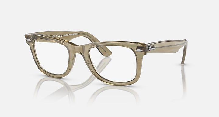 Ray-Ban Wayfarer sunglasses, translucent olive frame with clear lenses