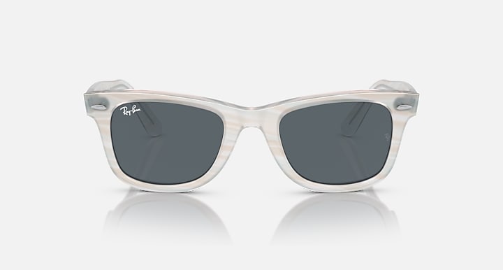 Ray-Ban Wayfarer sunglasses, clear frame with dark gray lenses, front view