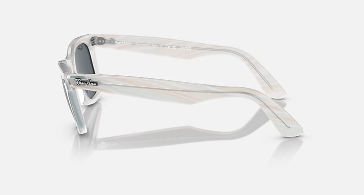 Ray-Ban Wayfarer sunglasses, light gray translucent frame with dark lenses