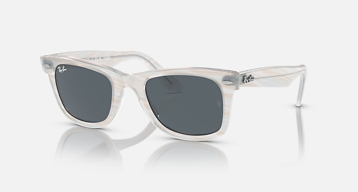 Ray-Ban Wayfarer sunglasses, clear frame with dark gray lenses