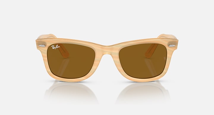 Ray-Ban Wayfarer sunglasses, tan frame with brown-tinted square lenses