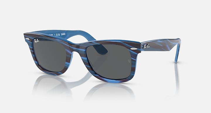 Ray-Ban Wayfarer sunglasses, blue frame with dark lenses and mottled top