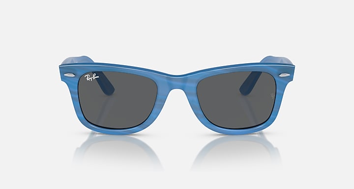 Ray-Ban Wayfarer sunglasses, cobalt-blue frame with dark square lenses
