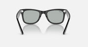 Ray-Ban Wayfarer sunglasses, black frame with light gray lenses, front view
