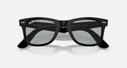 Ray-Ban Wayfarer sunglasses, black frame with gray lenses, front view