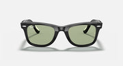 Ray-Ban Wayfarer sunglasses with black frames and green-tinted lenses, 52 mm