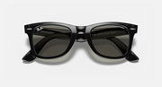 Ray-Ban Wayfarer sunglasses with black frames and dark-tinted lenses, front view