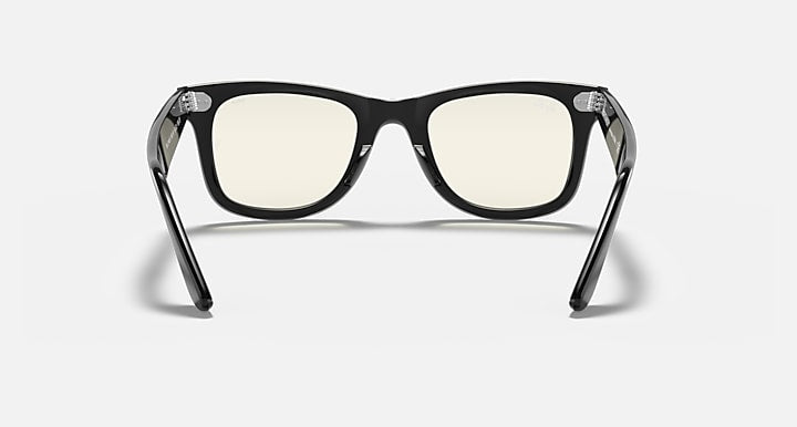 Ray-Ban Wayfarer sunglasses with black frames and light-tinted lenses, front view