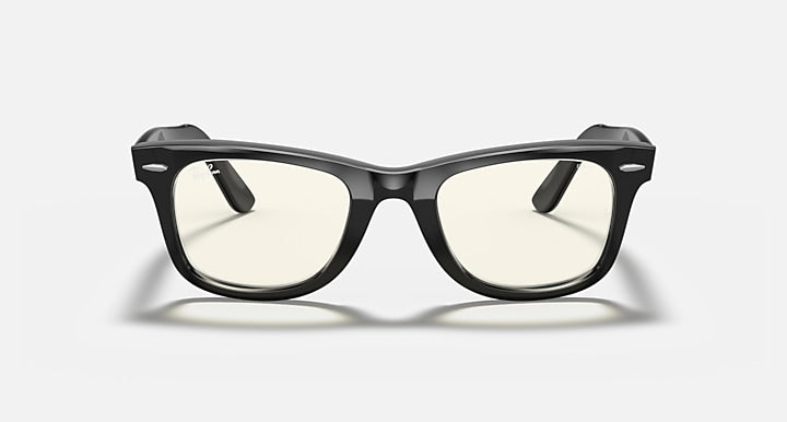 Ray-Ban Wayfarer sunglasses with black frames and light-tinted lenses, front view