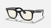 Ray-Ban Wayfarer sunglasses with black frames and light-tinted lenses, front view