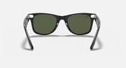 Ray-Ban wayfarer sunglasses with black frame and dark green lenses