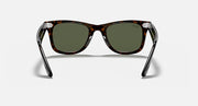 Ray-Ban wayfarer sunglasses, tortoise frame and green tinted lenses, front