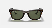 Ray-Ban wayfarer sunglasses, tortoise frame, green lenses, front view