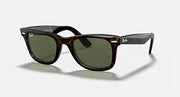 Ray-Ban wayfarer sunglasses with tortoise frame and green tinted lenses