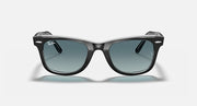 Ray-Ban Original Wayfarer sunglasses with black frame and teal-tinted lenses, front view