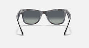 Ray-Ban Wayfarer sunglasses with dark gray lenses and gray patterned frame, front view