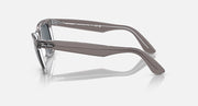Ray-Ban Wayfarer sunglasses with clear grey frame and dark lenses, side view